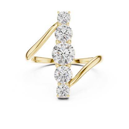 1.59 Carat Vertical Graduated Diamond Bypass Ring | Yellow Gold