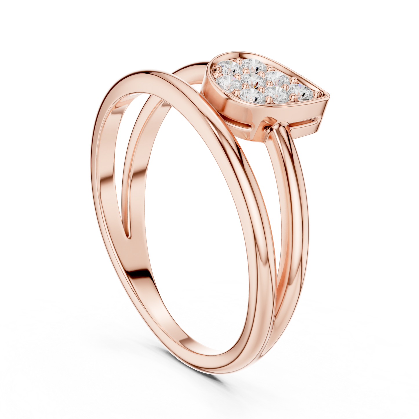 0.14 Carat Diamond Pear Cluster Double Band Ring | Yellow Gold