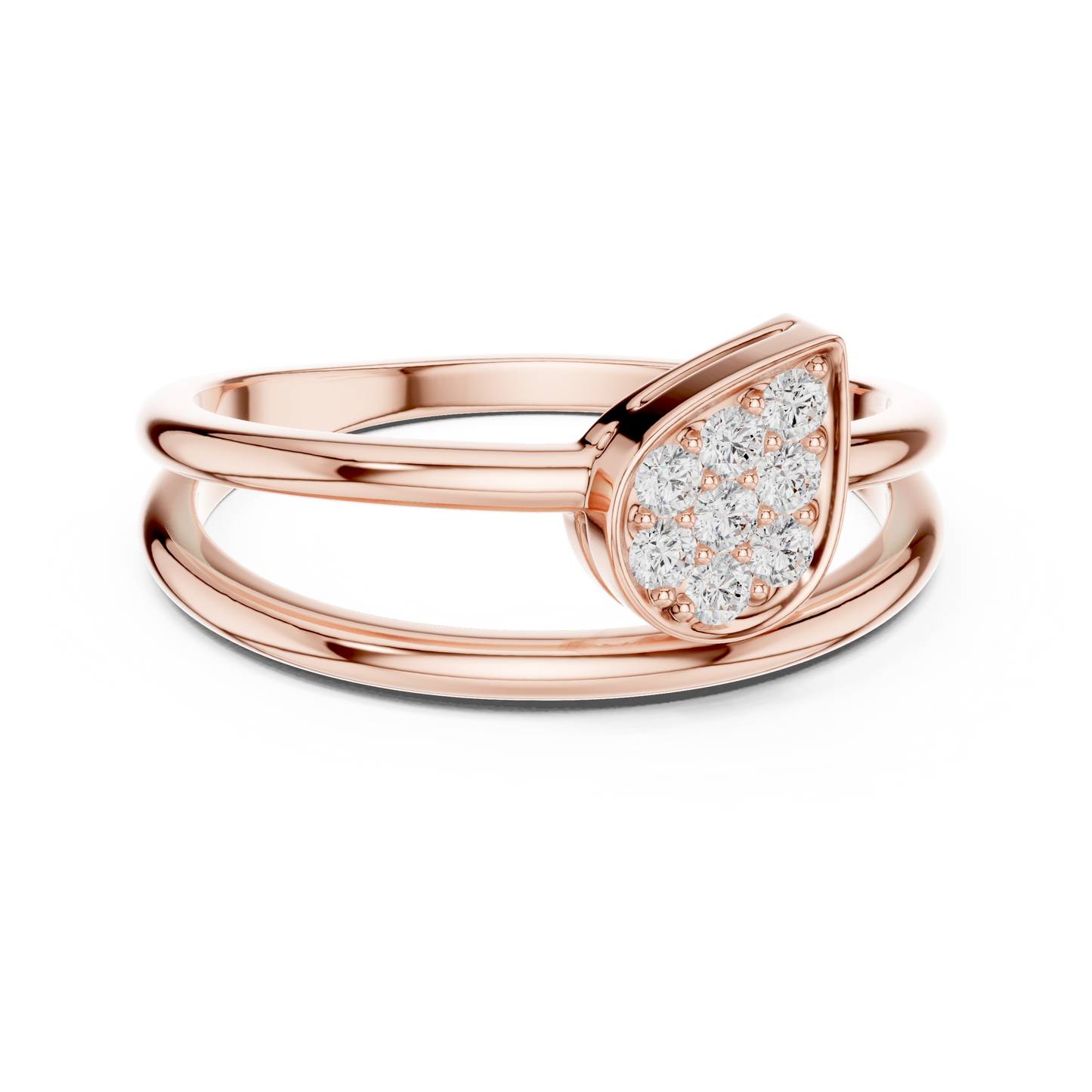 0.14 Carat Diamond Pear Cluster Double Band Ring | Yellow Gold