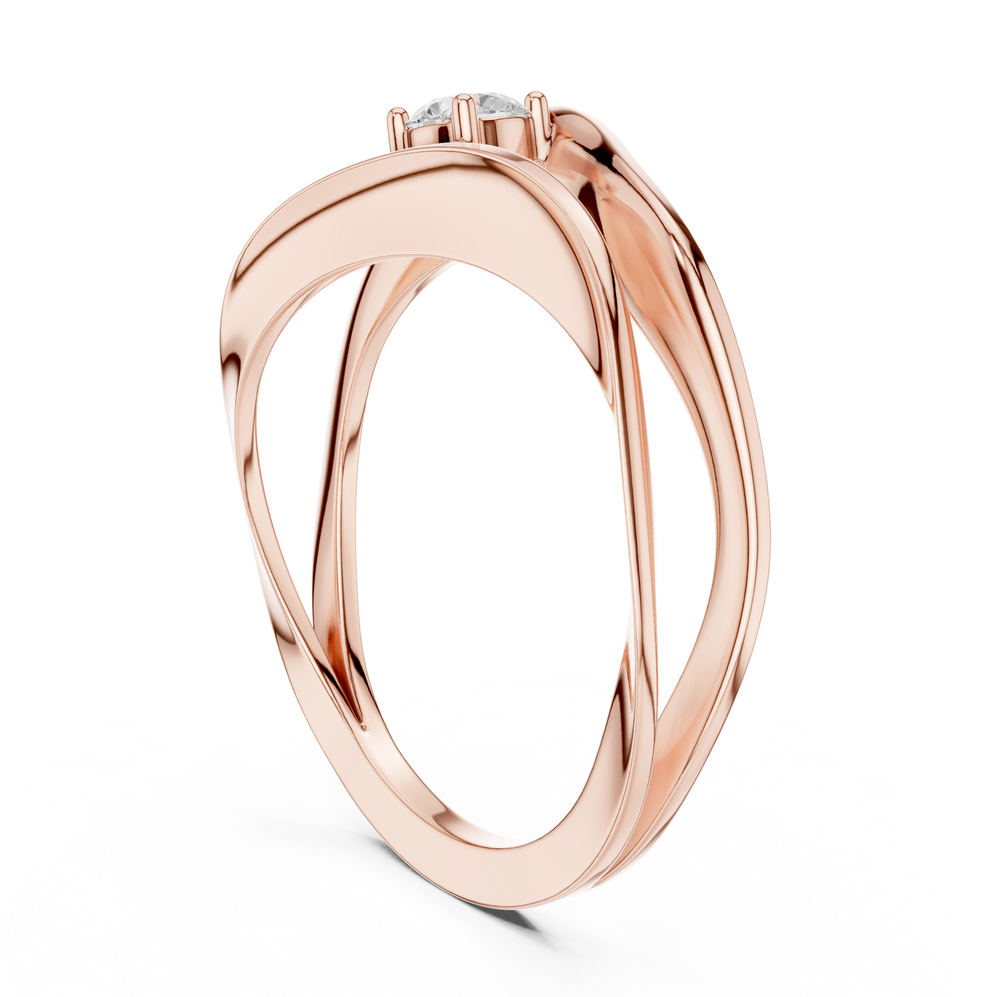0.17 Carat Floating Diamond Solitaire Wave Bypass Ring | Yellow Gold