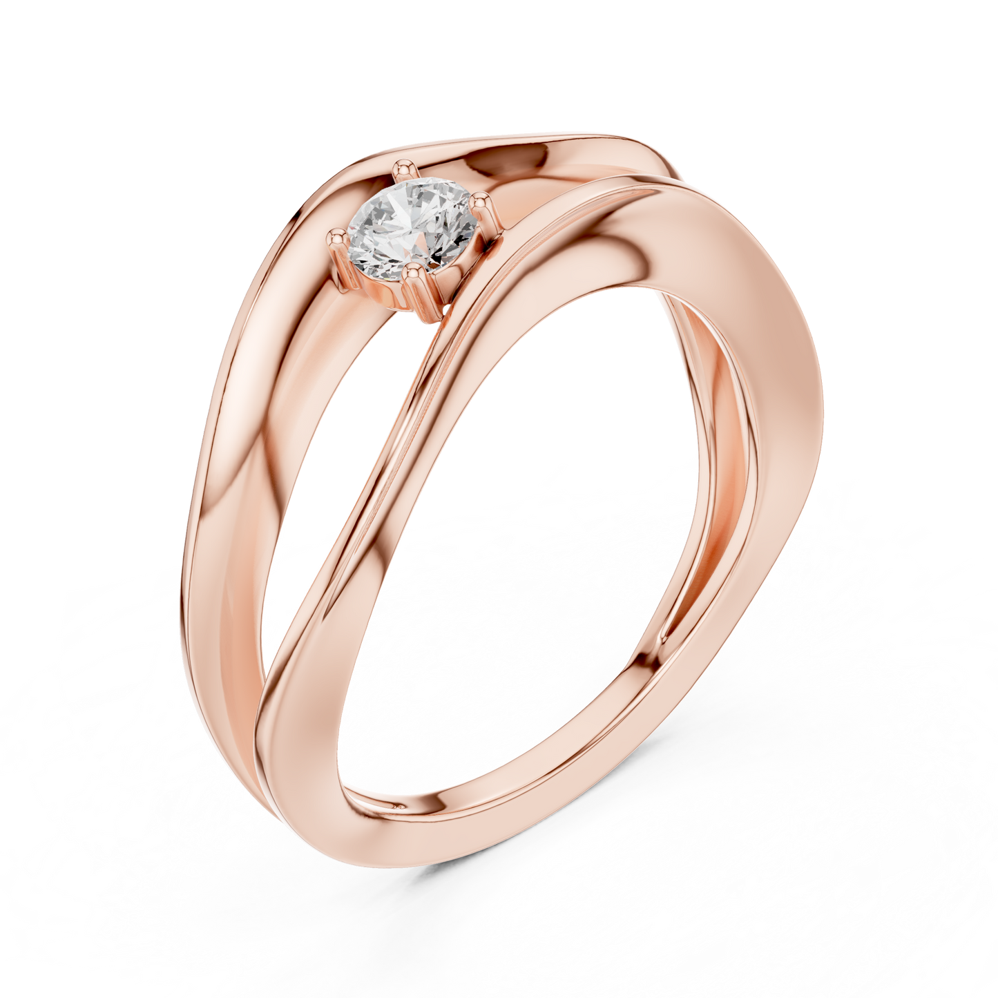 0.17 Carat Floating Diamond Solitaire Wave Bypass Ring | Yellow Gold