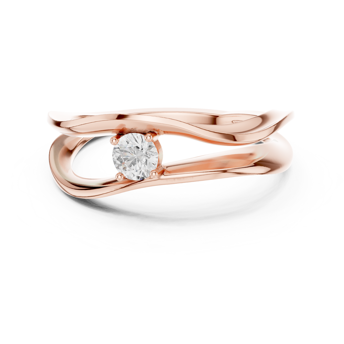 0.17 Carat Floating Diamond Solitaire Wave Bypass Ring | Yellow Gold