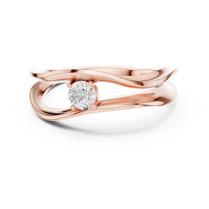 0.17 Carat Floating Diamond Solitaire Wave Bypass Ring | Yellow Gold