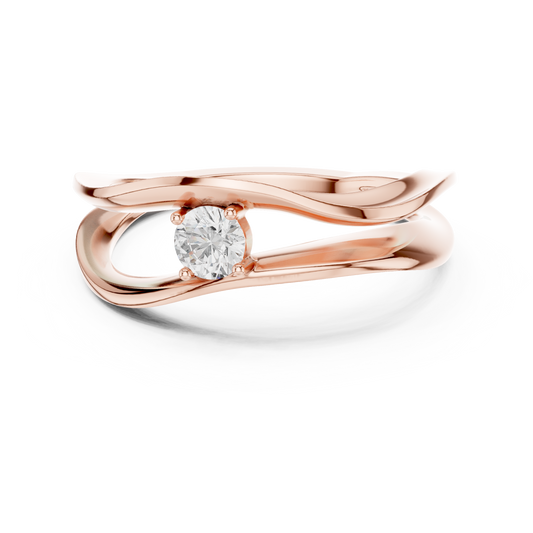 0.17 Carat Floating Diamond Solitaire Wave Bypass Ring | Yellow Gold