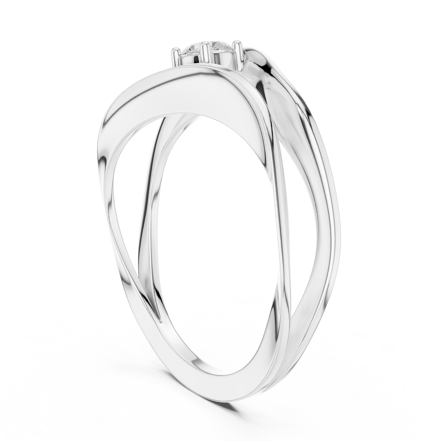 0.17 Carat Floating Diamond Solitaire Wave Bypass Ring | Yellow Gold