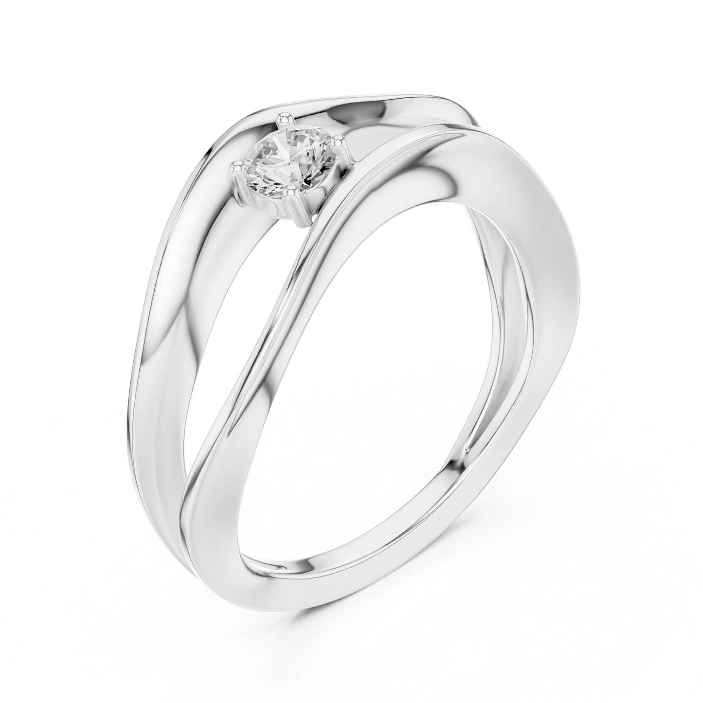 0.17 Carat Floating Diamond Solitaire Wave Bypass Ring | Yellow Gold