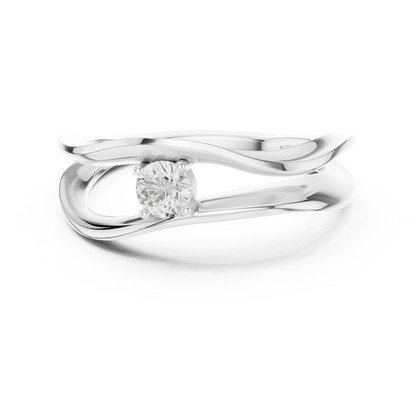 0.17 Carat Floating Diamond Solitaire Wave Bypass Ring | Yellow Gold