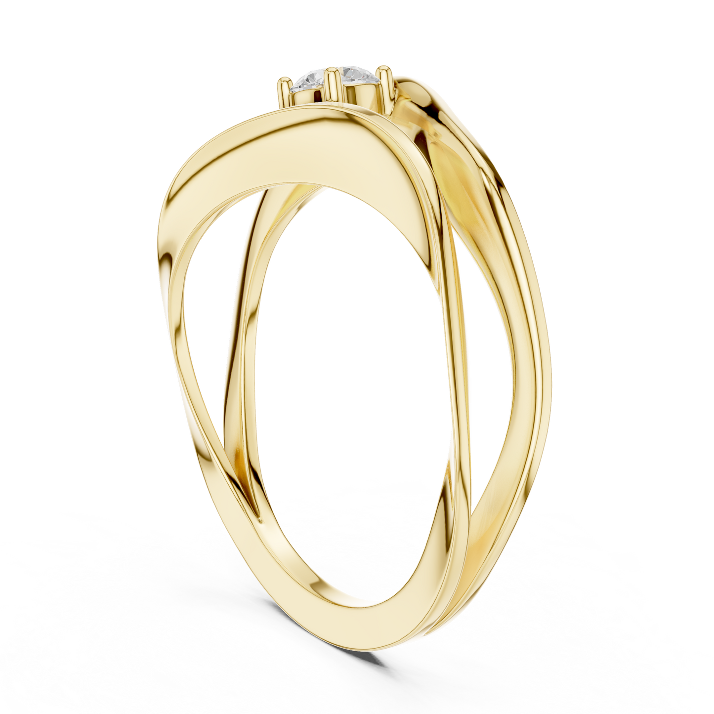 0.17 Carat Floating Diamond Solitaire Wave Bypass Ring | Yellow Gold