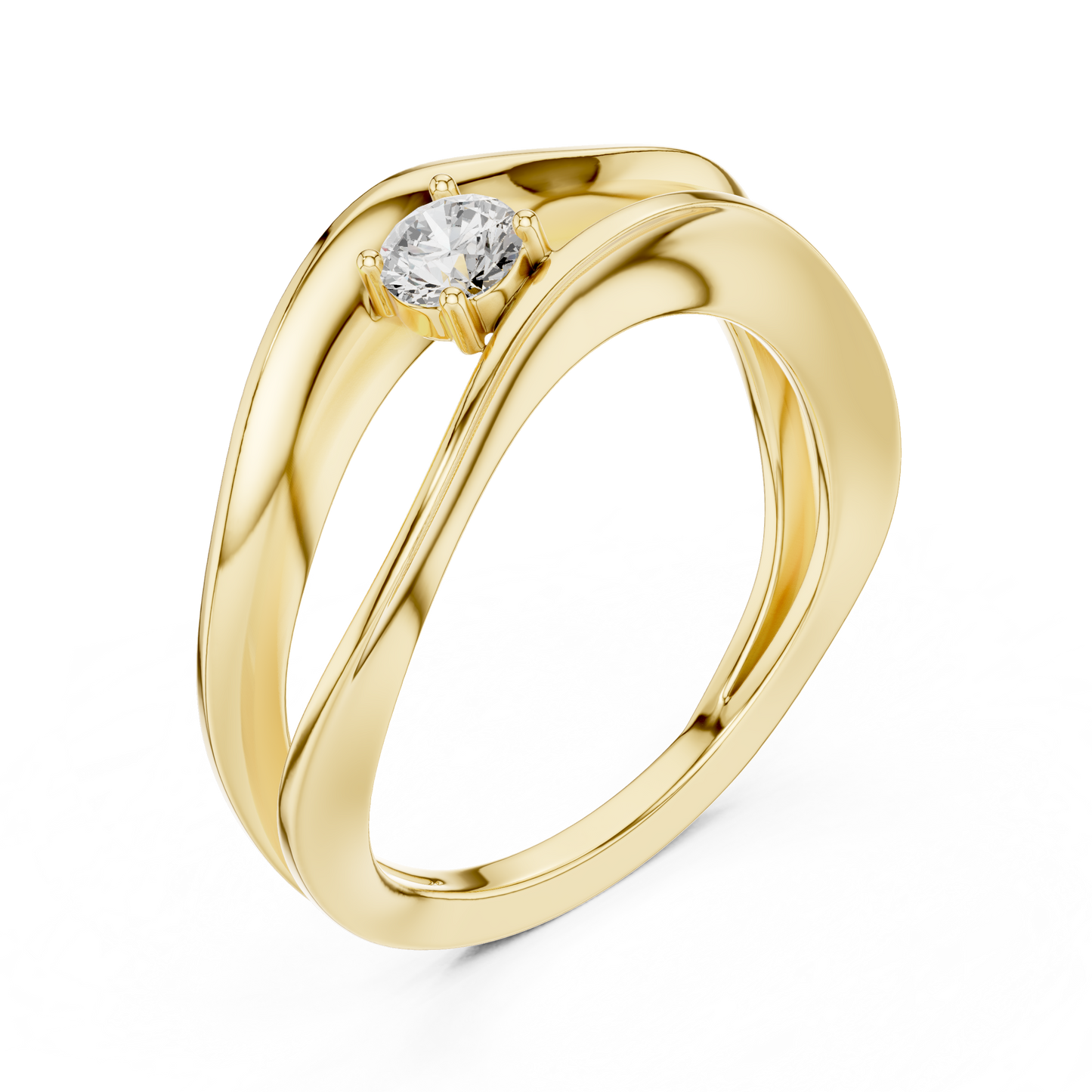 0.17 Carat Floating Diamond Solitaire Wave Bypass Ring | Yellow Gold