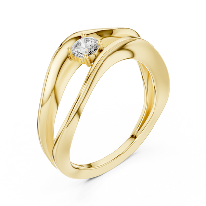 0.17 Carat Floating Diamond Solitaire Wave Bypass Ring | Yellow Gold