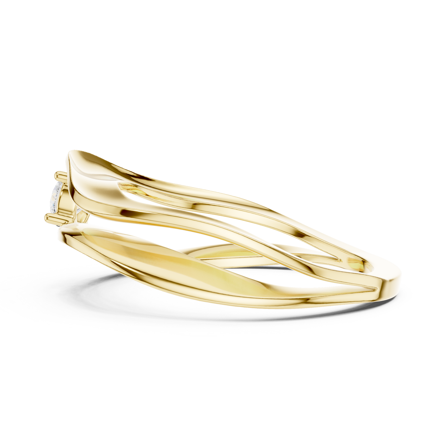 0.17 Carat Floating Diamond Solitaire Wave Bypass Ring | Yellow Gold