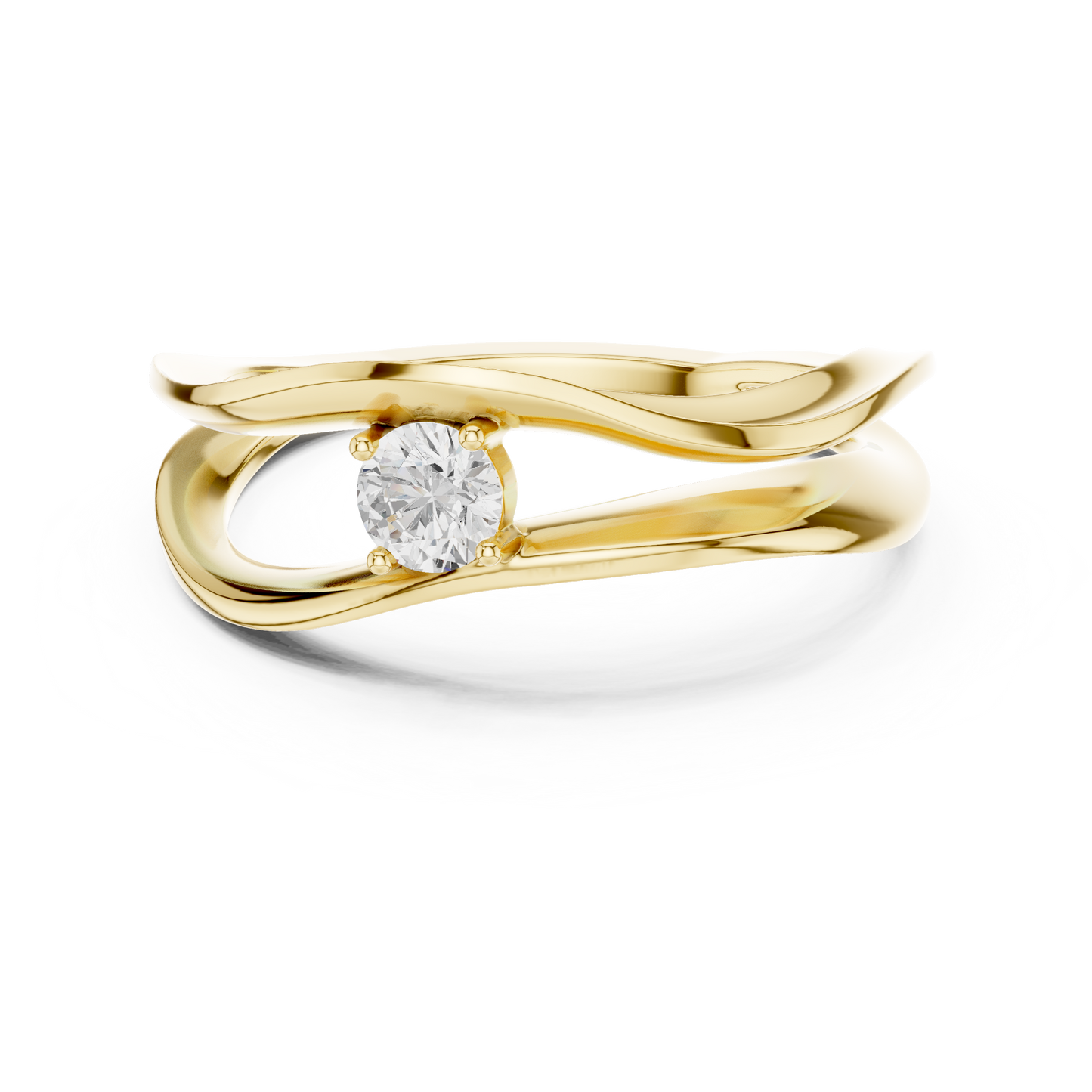 0.17 Carat Floating Diamond Solitaire Wave Bypass Ring | Yellow Gold