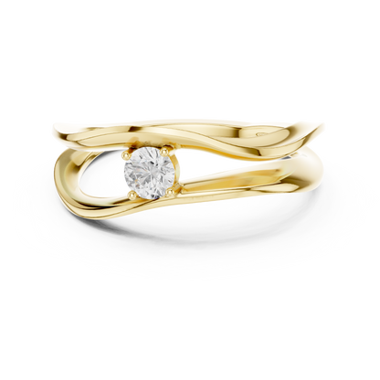 0.17 Carat Floating Diamond Solitaire Wave Bypass Ring | Yellow Gold