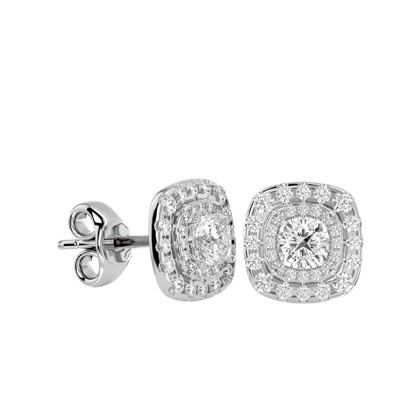 Golden Double Halo Stud Earrings - 2.20 Ct Round Brilliant Cut Diamond
