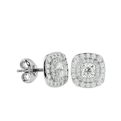 Golden Double Halo Stud Earrings - 2.20 Ct Round Brilliant Cut Diamond