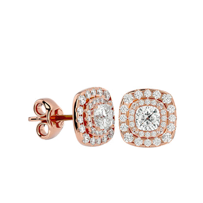 Golden Double Halo Stud Earrings - 2.20 Ct Round Brilliant Cut Diamond