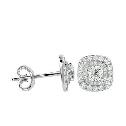 Golden Double Halo Stud Earrings - 2.20 Ct Round Brilliant Cut Diamond