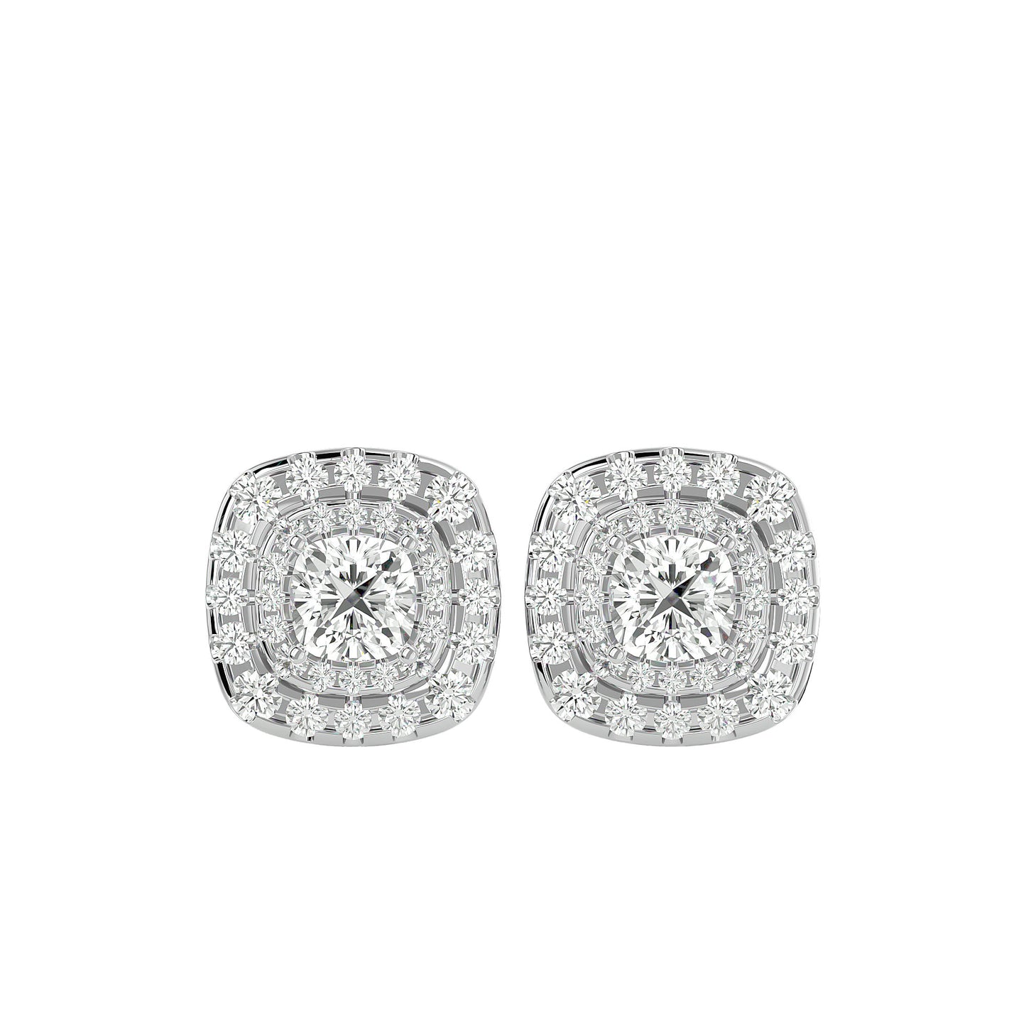 Golden Double Halo Stud Earrings - 2.20 Ct Round Brilliant Cut Diamond