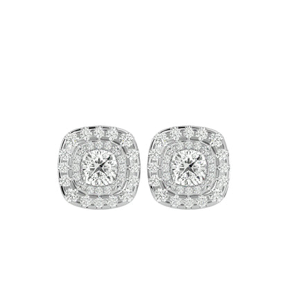 Golden Double Halo Stud Earrings - 2.20 Ct Round Brilliant Cut Diamond