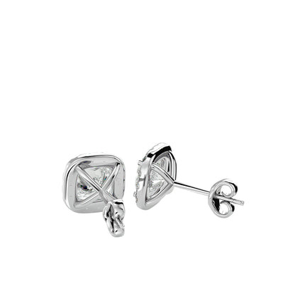 Cushion Halo Diamond Stud Earrings -2.06 Ct Round Brilliant Cut