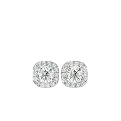 Cushion Halo Diamond Stud Earrings -2.06 Ct Round Brilliant Cut