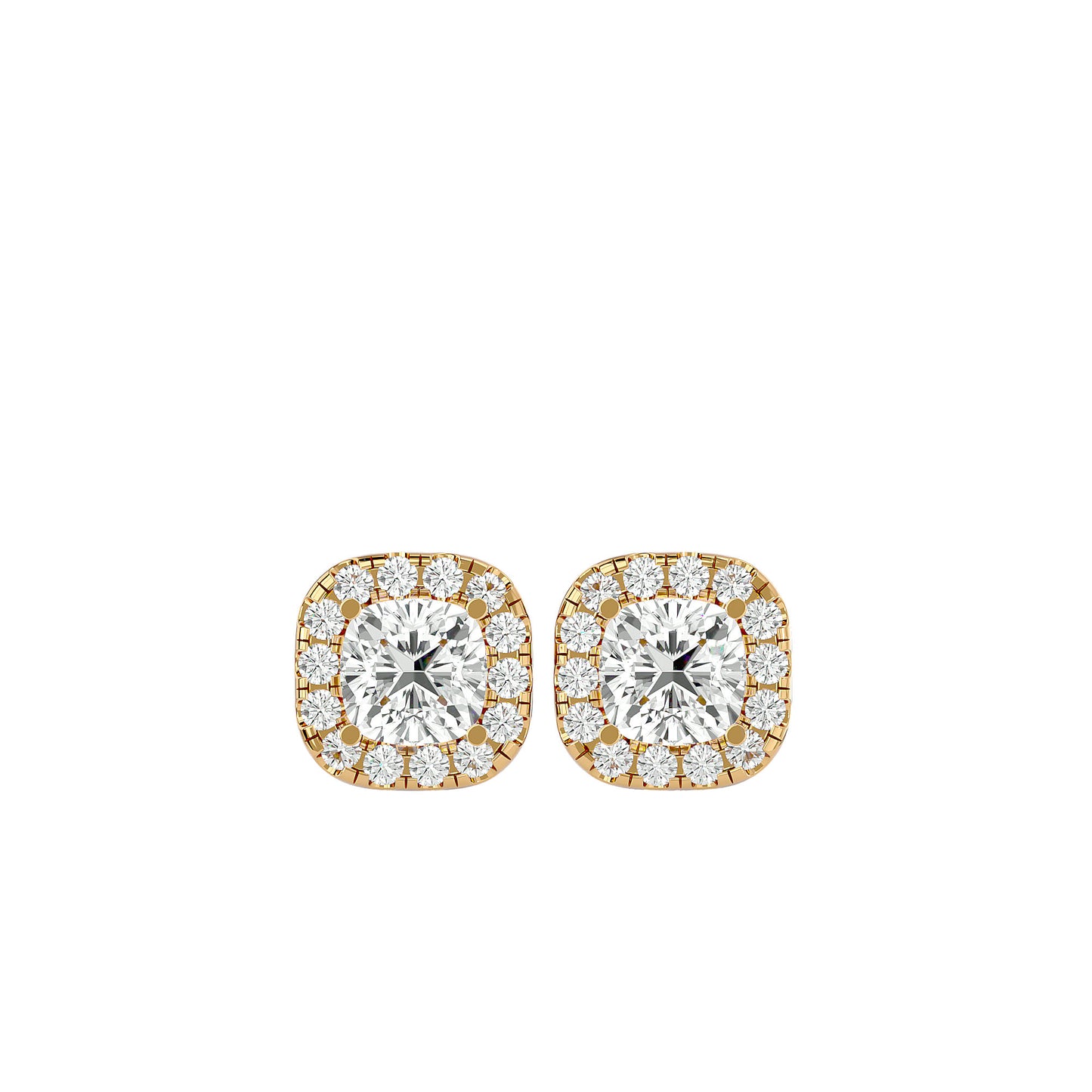 Cushion Halo Diamond Stud Earrings -2.06 Ct Round Brilliant Cut