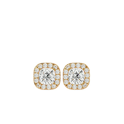 Cushion Halo Diamond Stud Earrings -2.06 Ct Round Brilliant Cut