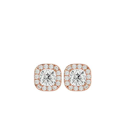 Cushion Halo Diamond Stud Earrings -2.06 Ct Round Brilliant Cut