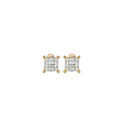 Gold Double Halo Diamond Stud Earrings - 1.0 Ct Round Brilliant Cut