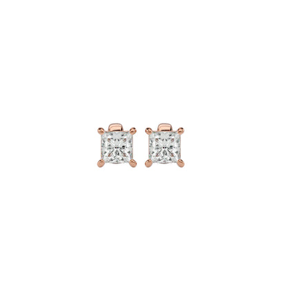 Gold Double Halo Diamond Stud Earrings - 1.0 Ct Round Brilliant Cut