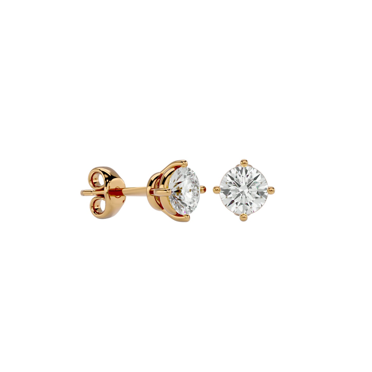 Iconique Classic Solitaire Diamond Stud Earrings In Rose Gold  -1.05 Ct Round Brilliant Cut