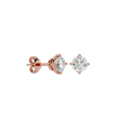 Iconique Classic Solitaire Diamond Stud Earrings In Rose Gold  -1.05 Ct Round Brilliant Cut