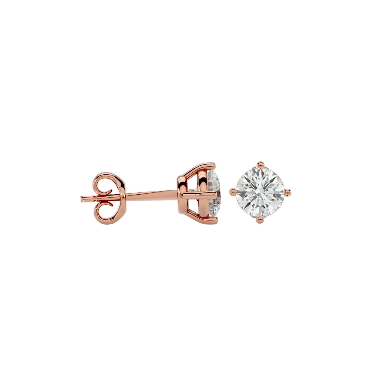 Iconique Classic Solitaire Diamond Stud Earrings In Rose Gold  -1.05 Ct Round Brilliant Cut