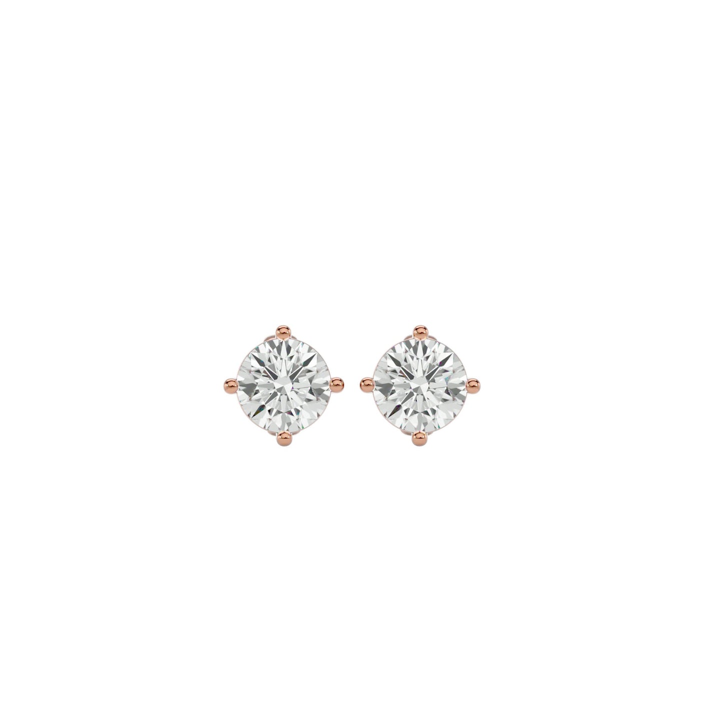 Iconique Classic Solitaire Diamond Stud Earrings In Rose Gold  -1.05 Ct Round Brilliant Cut