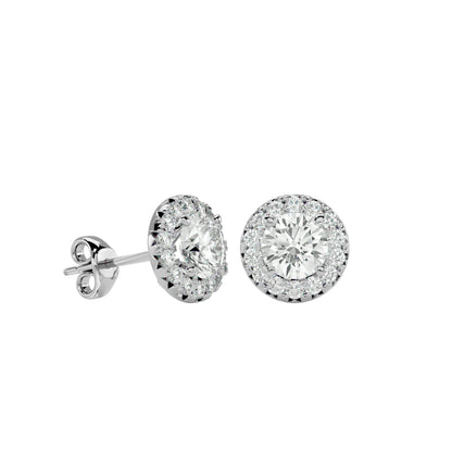 Starlight Edge Round Halo Stud Earrings In Yellow Gold  - 0.99 Ct Round Brilliant Cut Diamonds