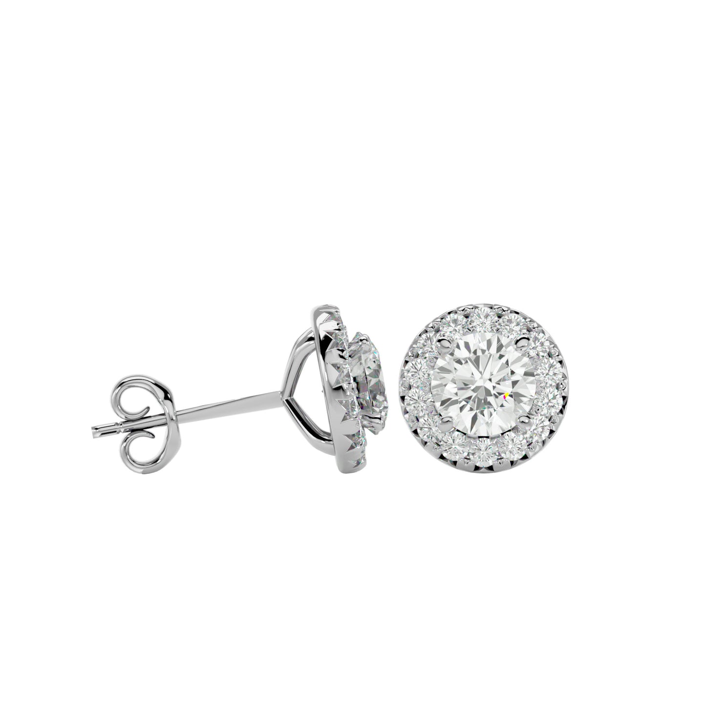 Starlight Edge Round Halo Stud Earrings In Yellow Gold  - 0.99 Ct Round Brilliant Cut Diamonds