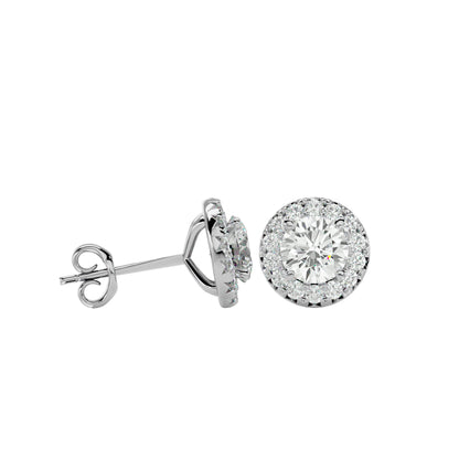 Starlight Edge Round Halo Stud Earrings In Yellow Gold  - 0.99 Ct Round Brilliant Cut Diamonds