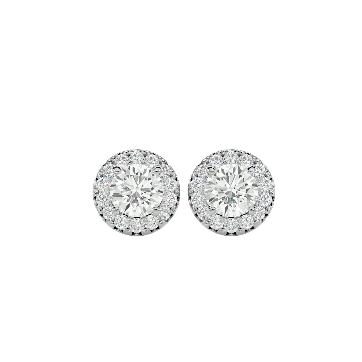 Starlight Edge Round Halo Stud Earrings In Yellow Gold  - 0.99 Ct Round Brilliant Cut Diamonds