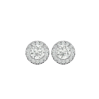 Starlight Edge Round Halo Stud Earrings In Yellow Gold  - 0.99 Ct Round Brilliant Cut Diamonds