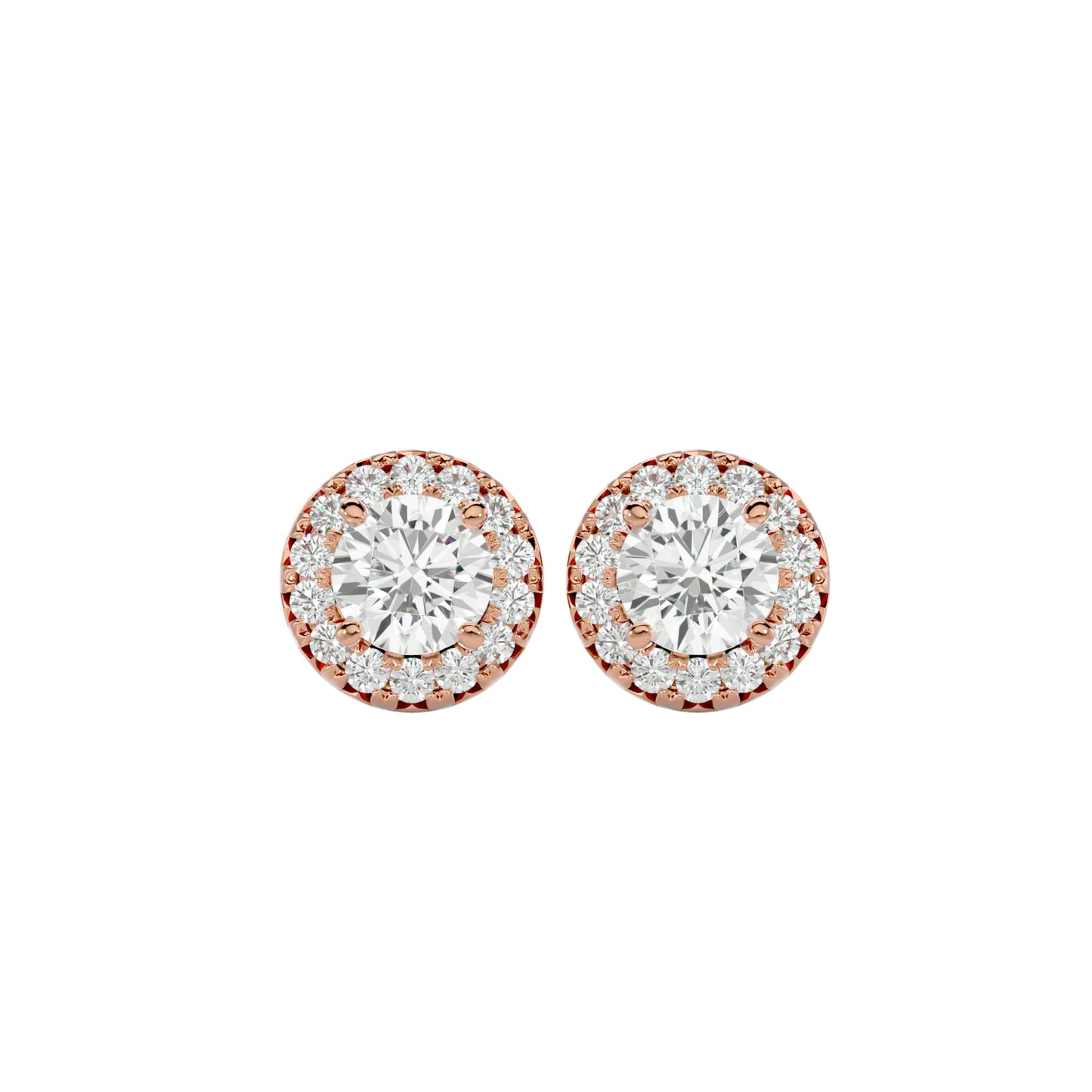 Starlight Edge Round Halo Stud Earrings In Yellow Gold  - 0.99 Ct Round Brilliant Cut Diamonds
