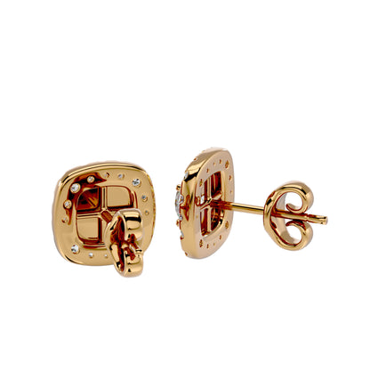 Golden Double Halo Stud Earrings In Rose Gold - 2.06 Ct Round Brilliant Cut Diamonds