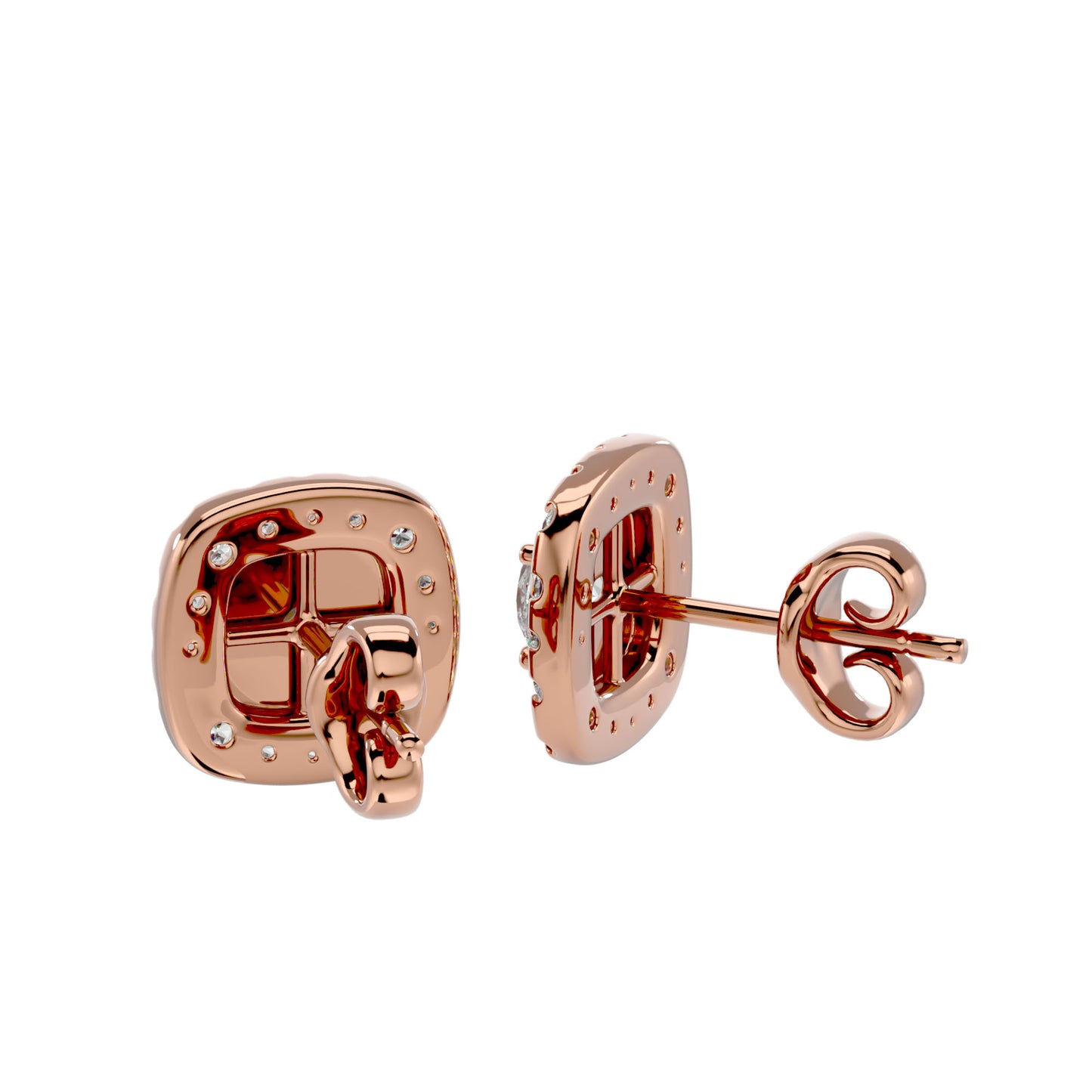 Golden Double Halo Stud Earrings In Rose Gold - 2.06 Ct Round Brilliant Cut Diamonds