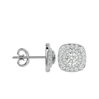 Golden Double Halo Stud Earrings In Rose Gold - 2.06 Ct Round Brilliant Cut Diamonds