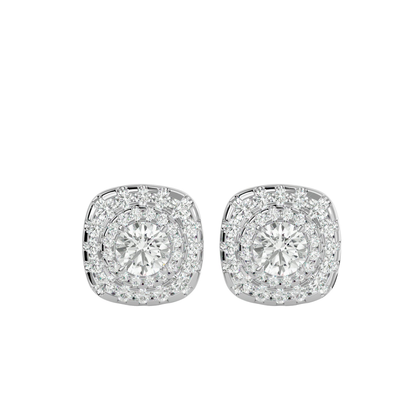 Golden Double Halo Stud Earrings In Rose Gold - 2.06 Ct Round Brilliant Cut Diamonds