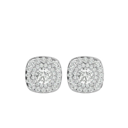 Golden Double Halo Stud Earrings In Rose Gold - 2.06 Ct Round Brilliant Cut Diamonds