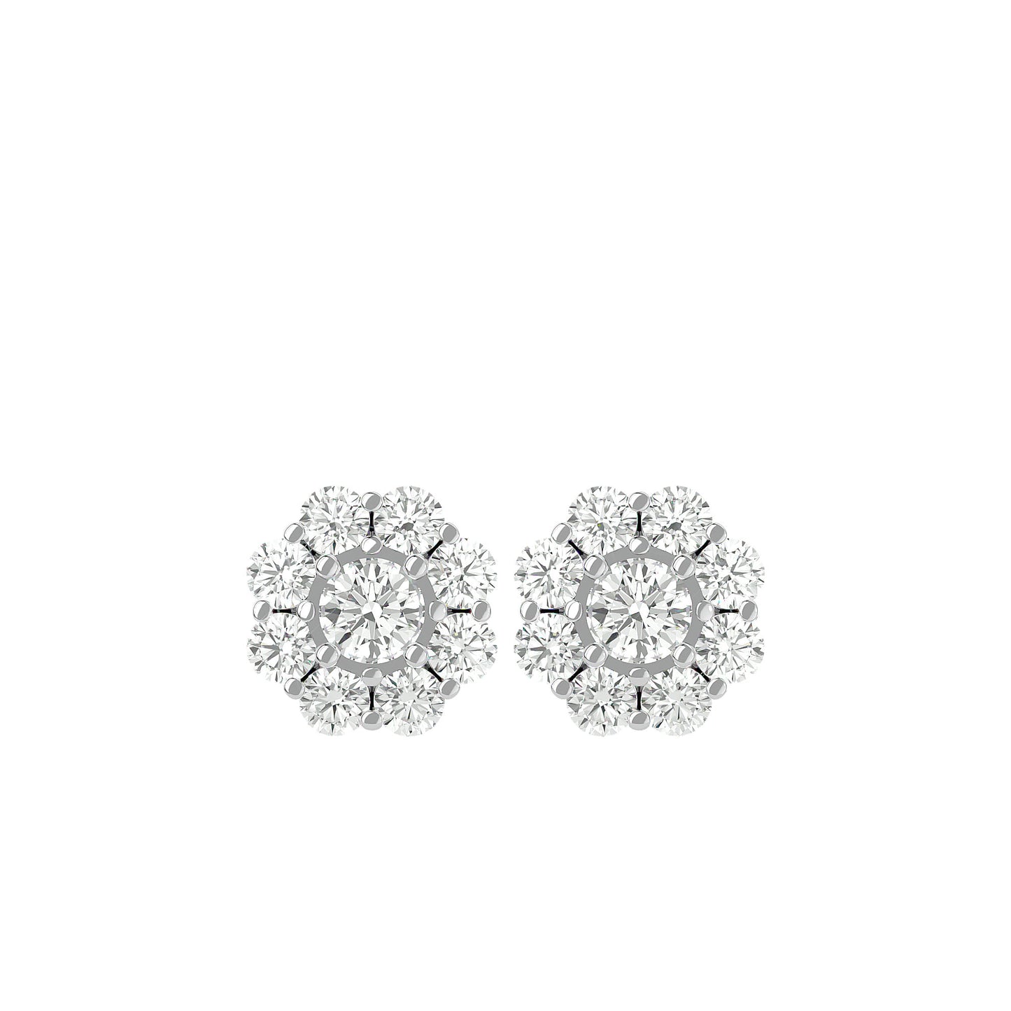 Gold Double Halo Diamond Stud Earrings - 1.87 Ct Round Brilliant Cut