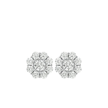 Gold Double Halo Diamond Stud Earrings - 1.87 Ct Round Brilliant Cut