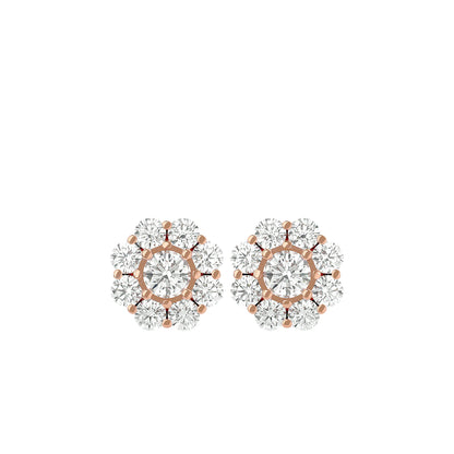 Gold Double Halo Diamond Stud Earrings - 1.87 Ct Round Brilliant Cut