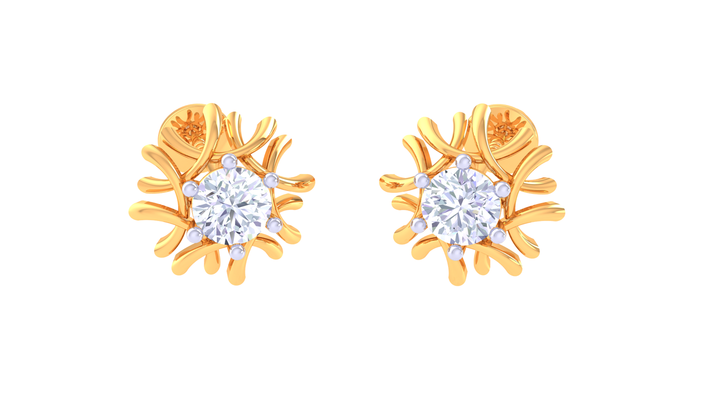 Delicate Bloom Studs Earrings With Diamond and Gold - 0.38 Ct