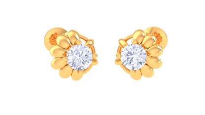 Traditional Floral Single Stone Stud Earrings - 0.35 Ct